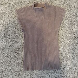 bohme Ribbed Mock Neck Sleeveless Top in Taupe